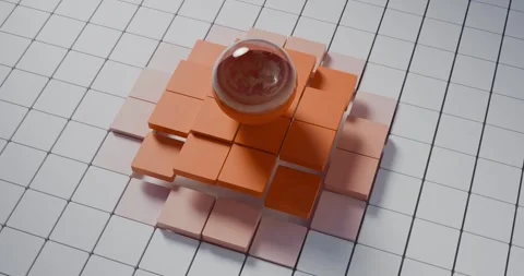 Orange Ball Rolling Over Elevating Square Tiles 4K Stock Footage 324777442