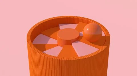 Orange ball rolling. Pink background. Abstract illustration, 3d render. Stock Illustration