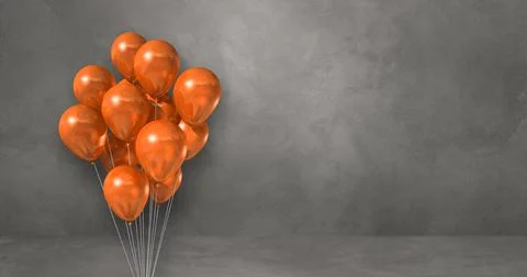 Orange balloons bunch on a grey wall background. Horizontal banner. 스톡 일러스트