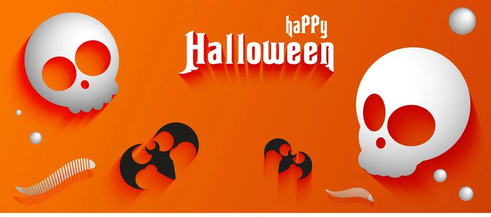 Orange banners withe background with skulls halloween Stock Illustration