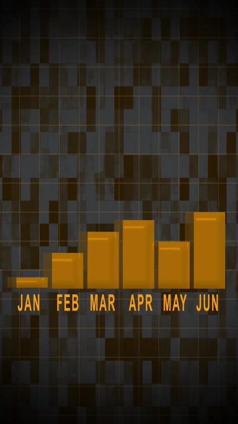 Orange bar chart graph showing monthly data with labels JAN to JUN. Busines.. Stock Footage 345963432