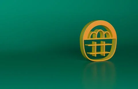 Orange Basket with easter eggs icon isolated on green background. Happy Easter 스톡 일러스트