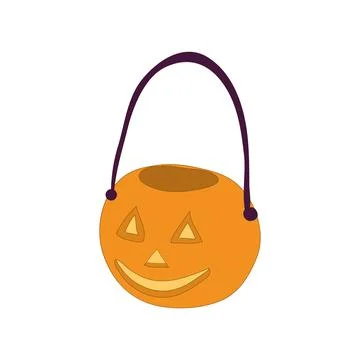 Orange basket with handle for Halloween sweets. Illustration