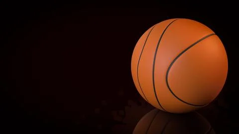 Orange Basketball on Dark Background with Reflection 3d render. Stock Illustration