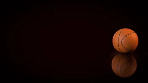 Orange Basketball on Dark Background with Reflection 3d render. Stock Illustration