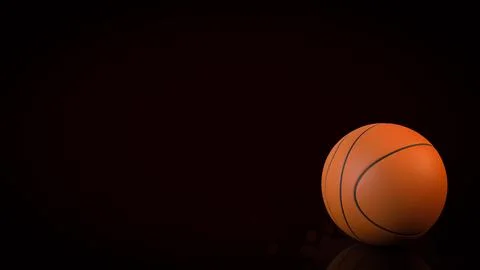 Orange Basketball on Dark Background with Reflection 3d render. イラスト素材