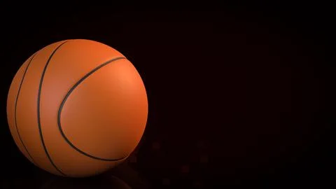 Orange Basketball on Dark Background with Reflection 3d render. Illustrazione stock
