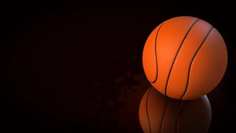 Orange Basketball on Dark Background with Reflection 3d render. Illustrazione stock