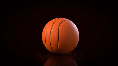 Orange Basketball on Dark Background with Reflection 3d render. Stock Illustration