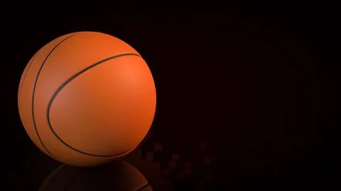 Orange Basketball on Dark Background with Reflection 3d render. Stock Illustration