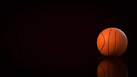 Orange Basketball on Dark Background with Reflection 3d render. Stock Illustration