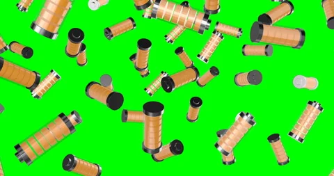 Orange Batteries falling slow motion Stock Footage 236395527