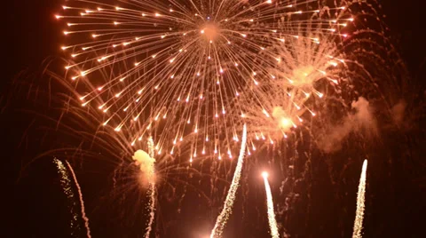 Orange beautiful Firework in the night sky. Video stock 35787261