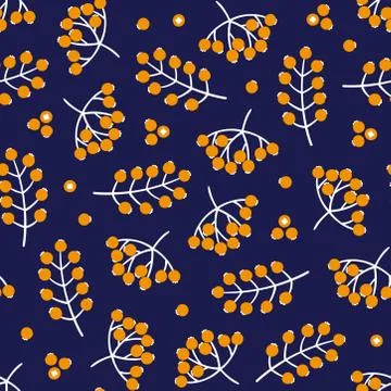 Orange berry pattern dark blue background Stock Illustration