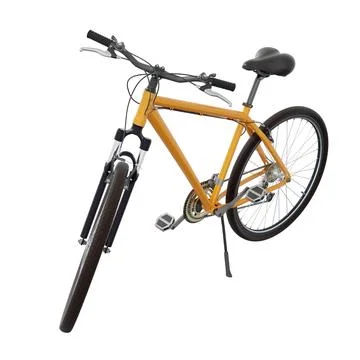 Orange bicycle standing on kickstand, front side view isolated, 3D illustration Stock Illustration