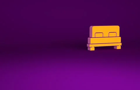 Orange Big bed for two or one person icon isolated on purple background. Mini Stock Illustration