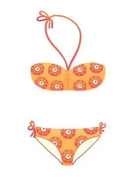 Orange bikini with ethnic patterns, summer swimwear for women. Beach fashion and Stock Illustration