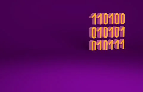 Orange Binary code icon isolated on purple background. Minimalism concept. 3d Stock Illustration