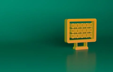 Orange Binary code icon isolated on green background. Minimalism concept. 3D Illustrazione stock