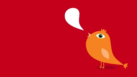Orange bird opening its beak letting a speech bubble out suggesting it is trying Stock Footage 131682352