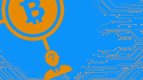 A Orange bitcoin spining animated graphic on blue background Stock Footage 155300811