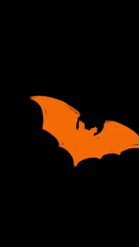 Orange, black bat is flying on acid green, white. Transition mask Stock Footage 313755178