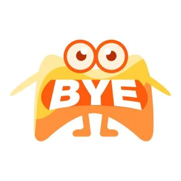 Orange Blob Saying Bye, Cute Emoji Character With Word In The Mouth Instead Of 스톡 일러스트