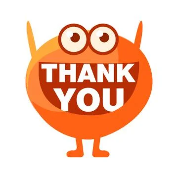 Orange Blob Saying Thank You, Cute Emoji Character With Word In The Mouth Stock Illustration