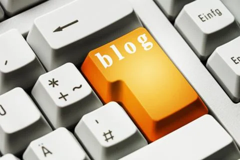 Orange blog button on keyboard background Stock Photos