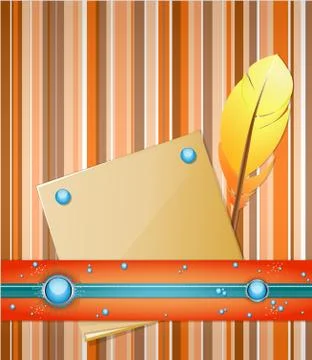 Orange - blue background with feather and paper. イラスト素材