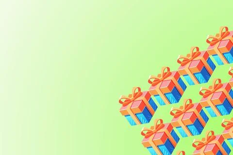 Orange blue festive gift boxes on green.Holiday event Stock Illustration