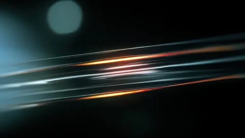 Orange Blue Horizontal Light Trails on Dark Futuristic Background Video stock 328293164