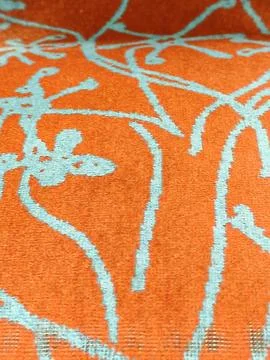 Orange Blue Patterned Train Seat Fabric Texture In RER A Transportation Stock Photos