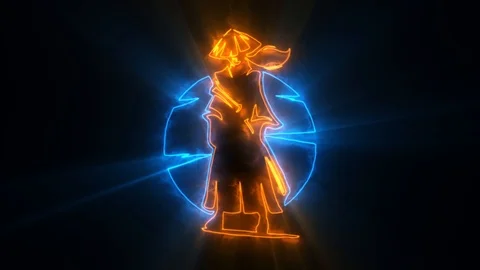 Orange Blue Samurai Warrior Animated Logo with Reveal Effect &amp; Light Rays Stock Footage 112705447