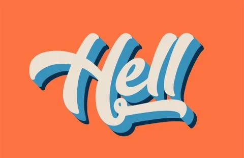 Orange blue white hell hand written word text for typography logo design Illustrazione stock