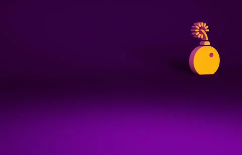 Orange Bomb ready to explode icon isolated on purple background. Minimalism c Stock Illustration