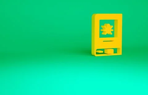 Orange Book about insect icon isolated on green background. Minimalism concep Illustrazione stock