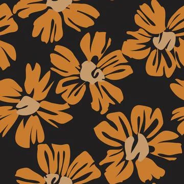Orange Botanical Floral Seamless Pattern Background Stock Illustration