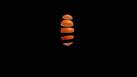 Orange bouncing up and down separating into slices and piece together again Stock Footage 149828811