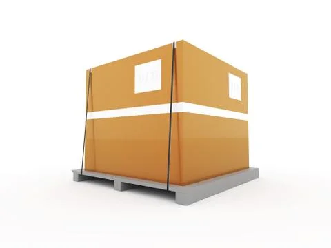 Orange box with palette rendered isolated on white background Illustrazione stock