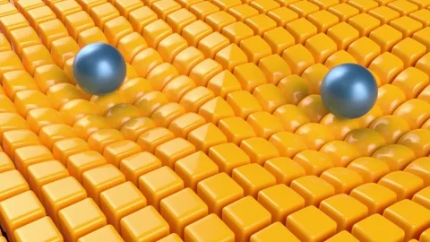 Orange boxes morph to spheres able to loop endless Stock Footage 320862168