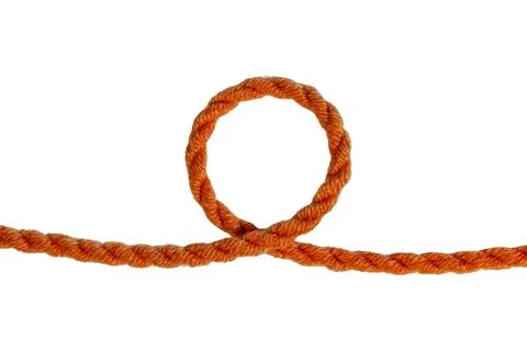 Orange braided rope loop knot detail isolated on white background Stock Photos