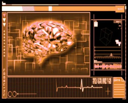 Orange brain interface technology Illustrazione stock