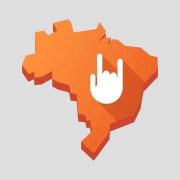 Orange Brazil map with a rock hand Illustrazione stock