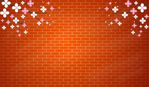 Orange brick wall seamless Vector illustration background. Stock Illustration