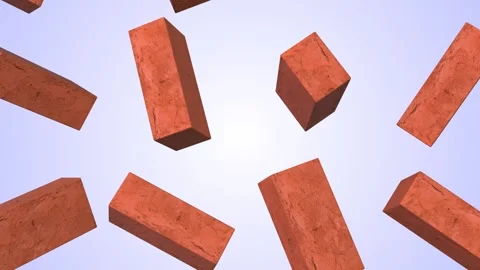 Orange Bricks Falling on a Light Background. Single Red Brick 3D Animation. 4K Stock Footage 289394231