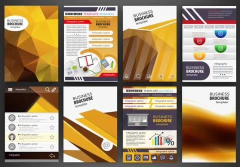 Orange brochure template abstract concept infographics and icons Stock Illustration