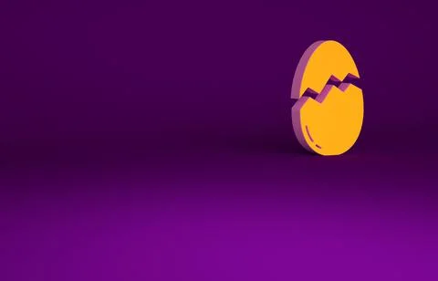Orange Broken egg icon isolated on purple background. Happy Easter. Minimalis Illustrazione stock