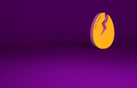 Orange Broken egg icon isolated on purple background. Happy Easter. Minimalis Stock Illustration