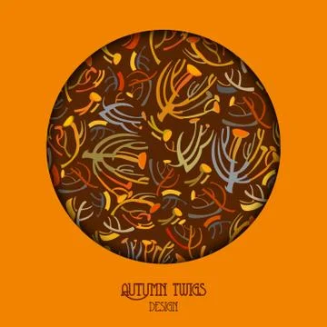 Orange brown circle design with twigs pattern background. Text place. Stock Illustration